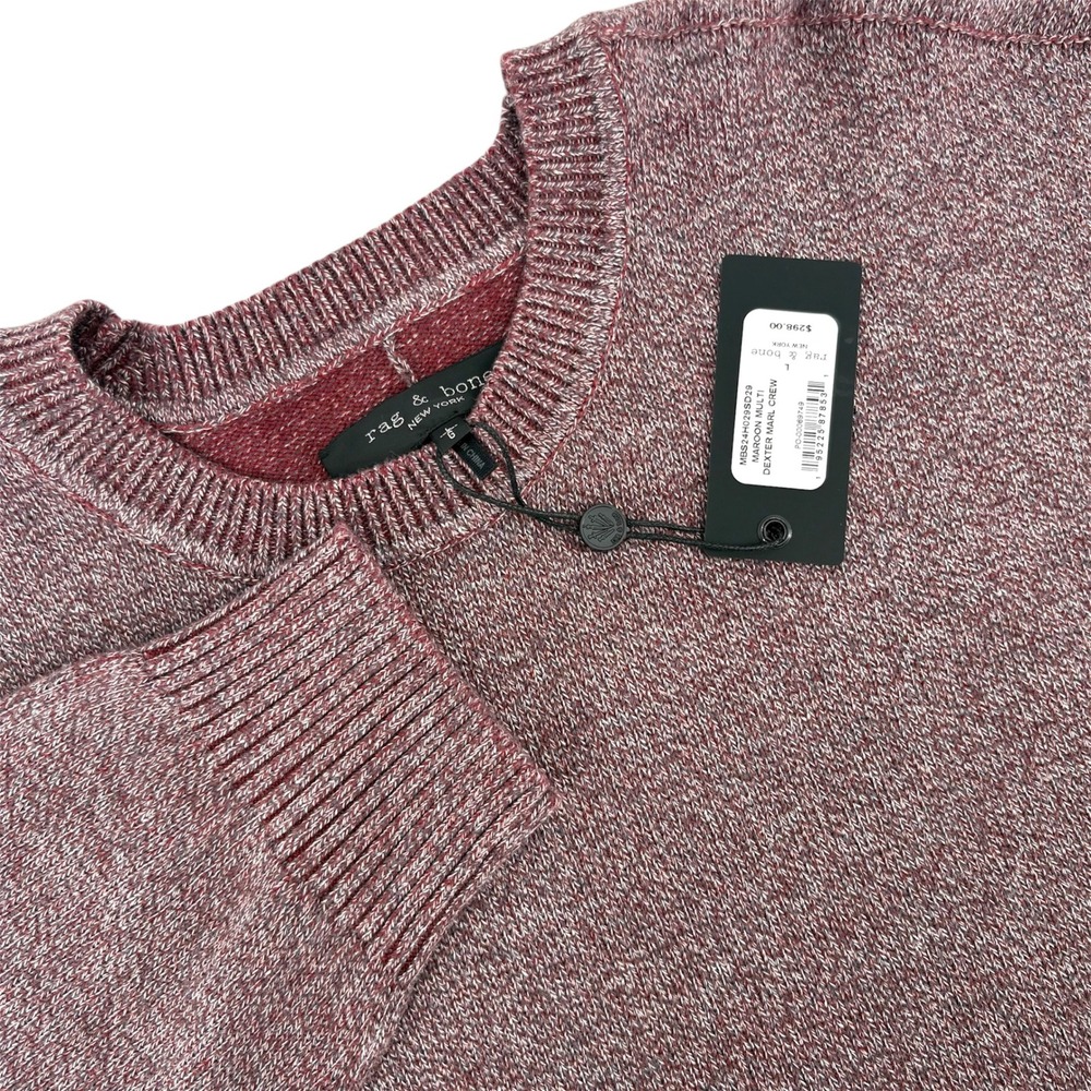 Rag & Bone Dexter Marl Crew Neck Sweater Men L Maroon Multi Organic Cotton